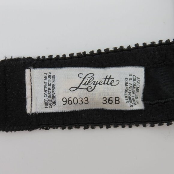 VTG Lilyette 36B Bra Style 96033 Black Floral Flower Lace Underwire Unlined Bow - Picture 10 of 13